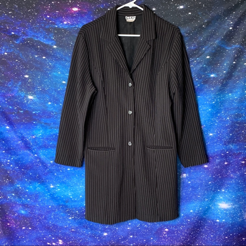 Clio Black Pinstripe Long Blazer Jacket